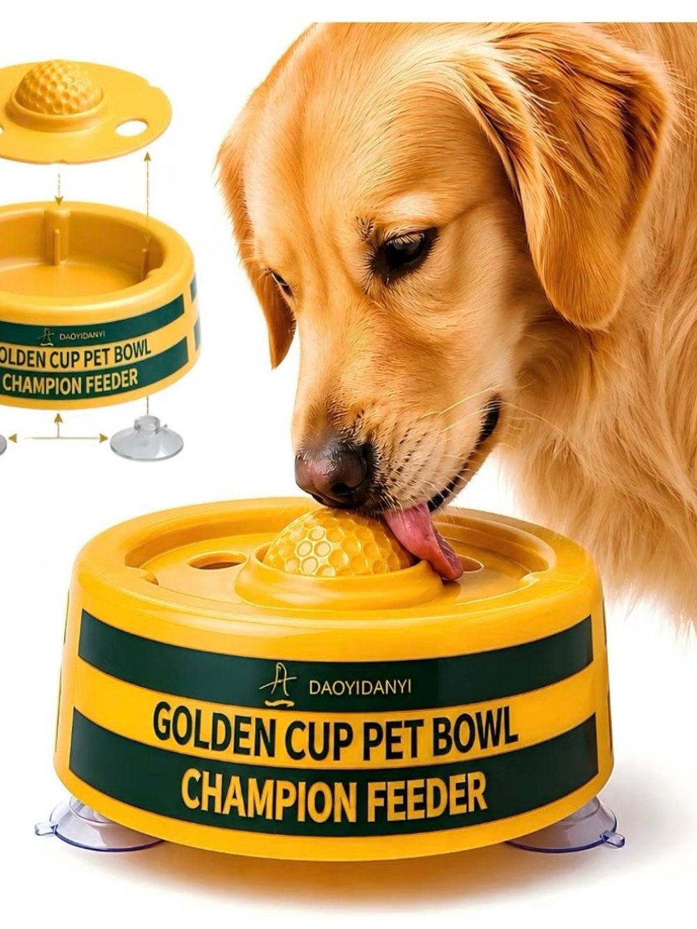 Golden Cup Pet Bowl - Yellow Slow Feeder for Dogs